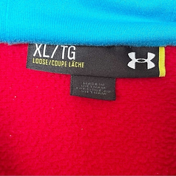 Under Armour Mens Red Hoodie Sz XL Vented Light Blue Pockets Athletic Full Zip - Picture 6 of 8